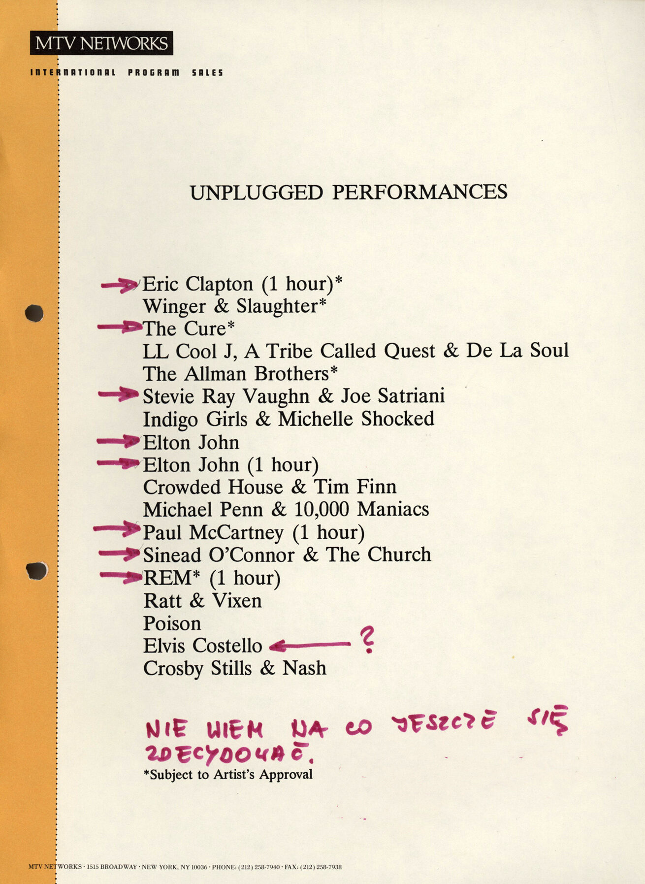 MTV Unplugged - pierwsza seria 1992 - zestaw koncertów do transmisji live
